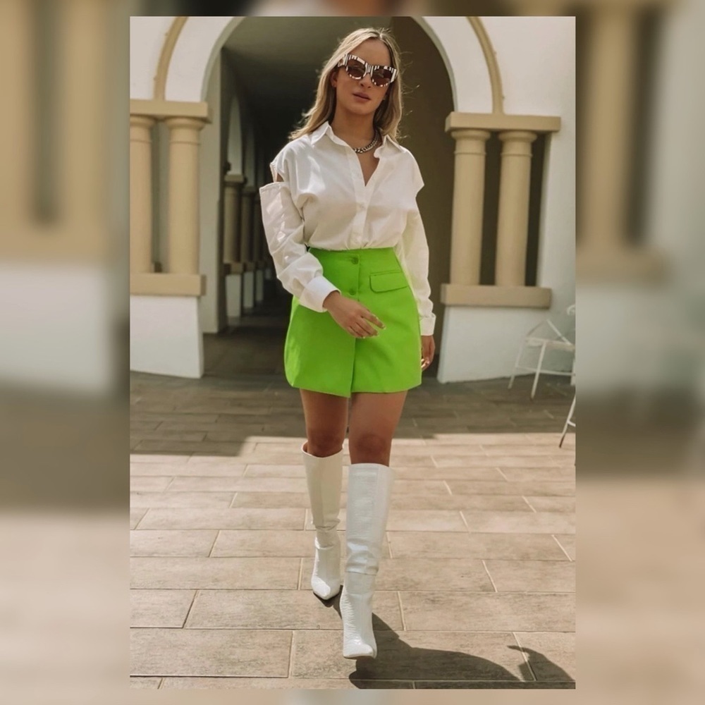 Zara Neon Green Button Up Mini Skirt